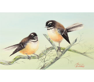 Two birds on a branch talking