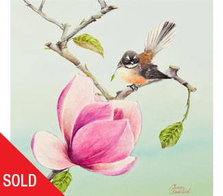 TB313-Magnolia-Piwakawa with bird